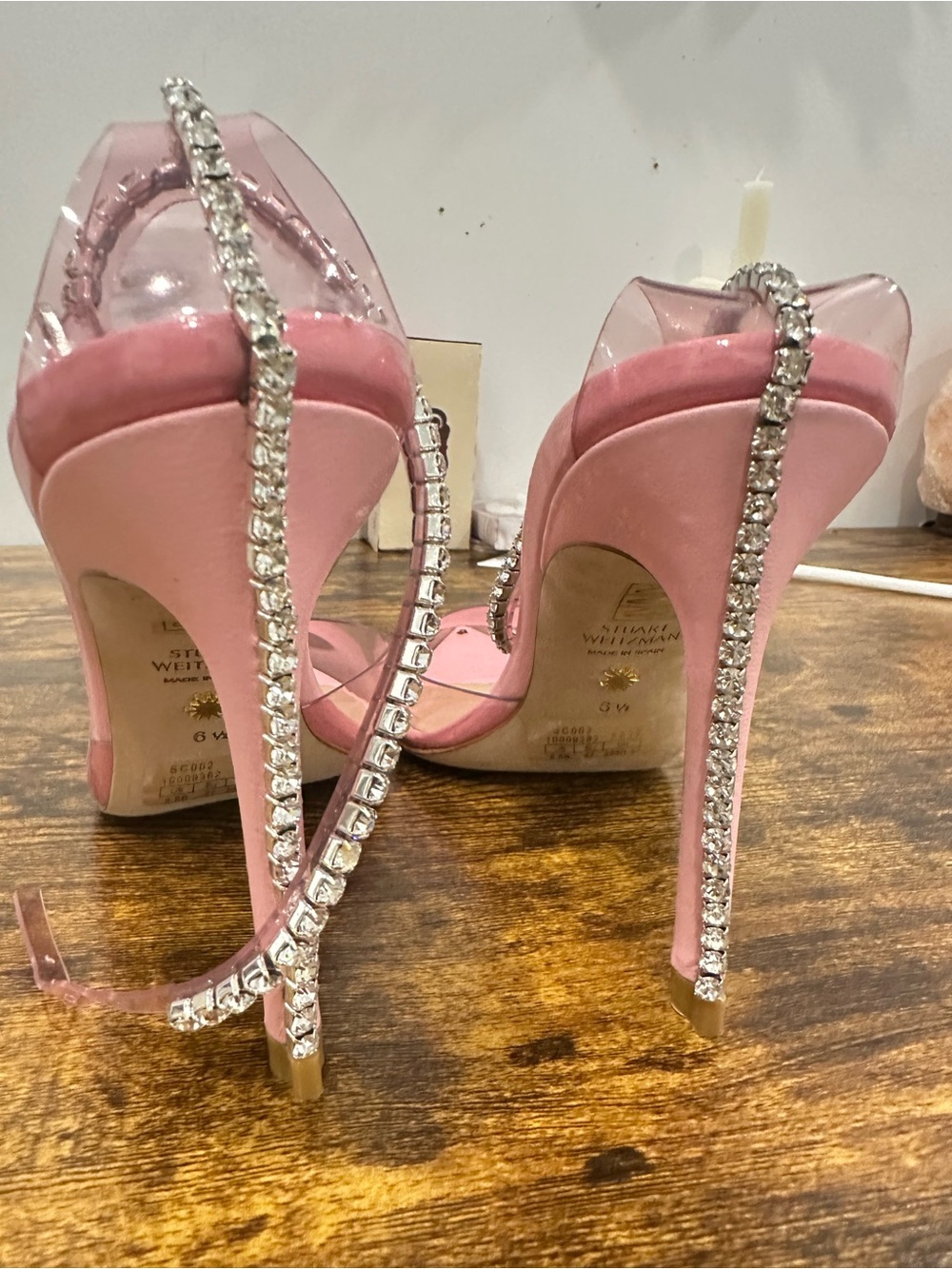 Stuart Weitzman Pink Crystal-Embellished Stiletto Sandals - Picture 4 of 8